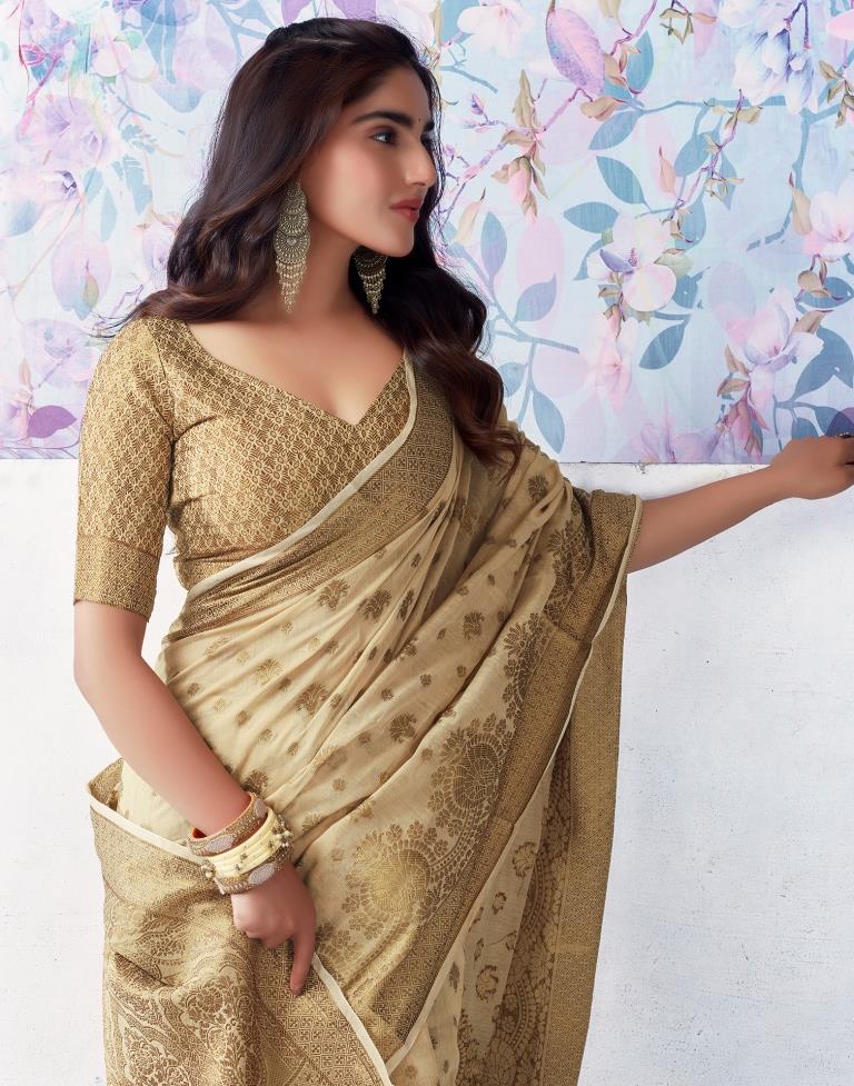 Beige Silk Plain Saree