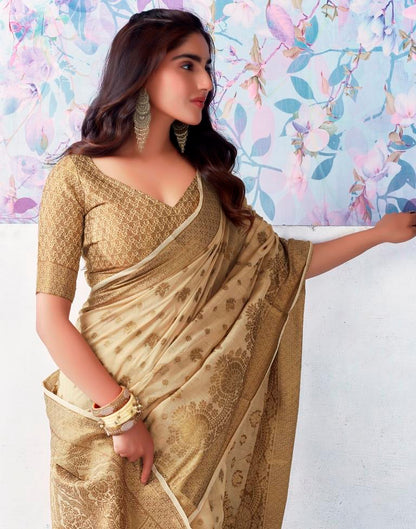 Beige Silk Plain Saree