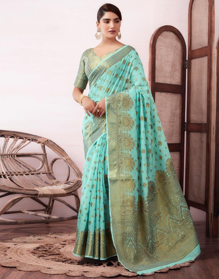 Light Blue Silk Plain Saree