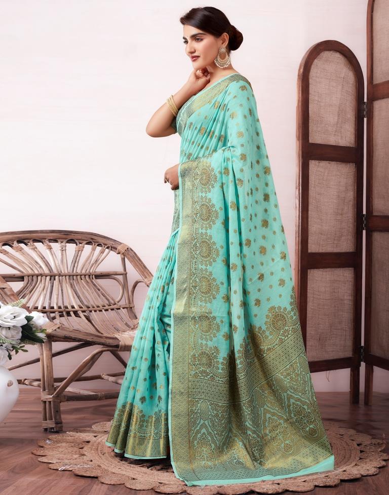 Light Blue Silk Plain Saree