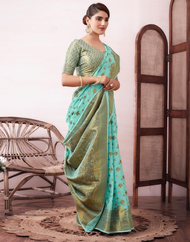 Light Blue Silk Plain Saree