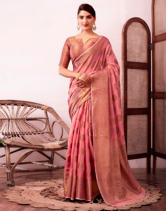 Dusty Pink Silk Plain Saree
