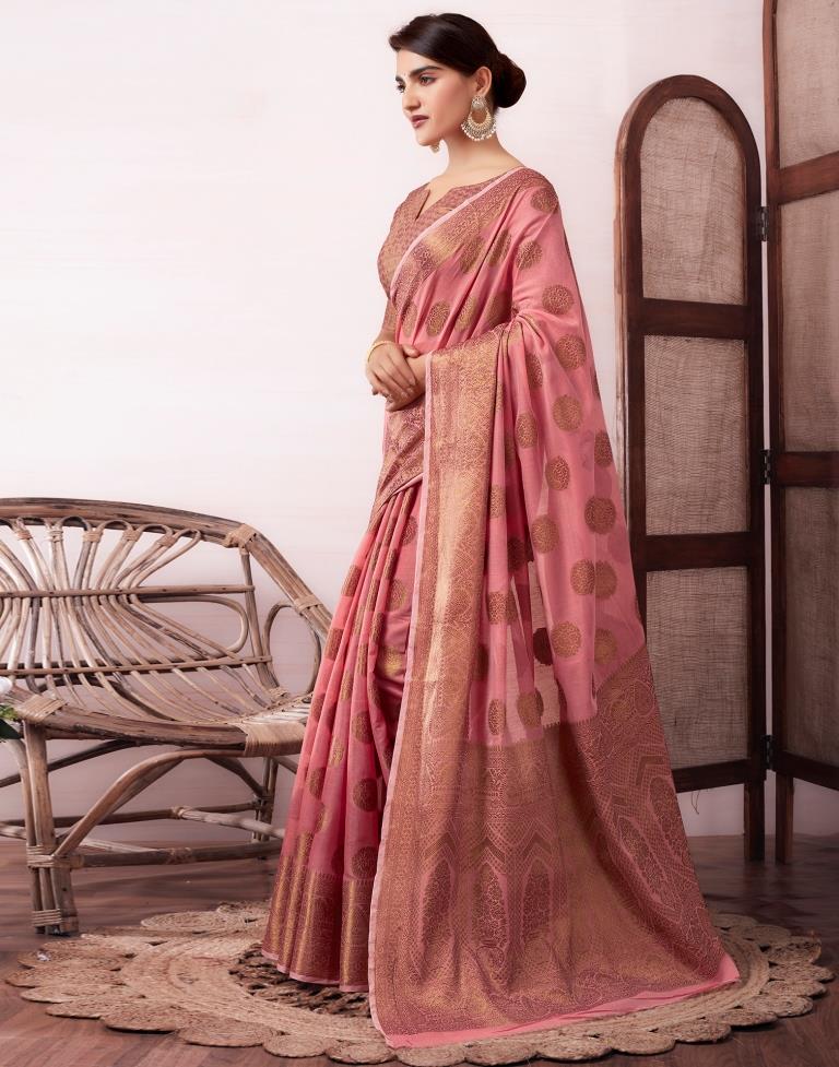 Dusty Pink Silk Plain Saree