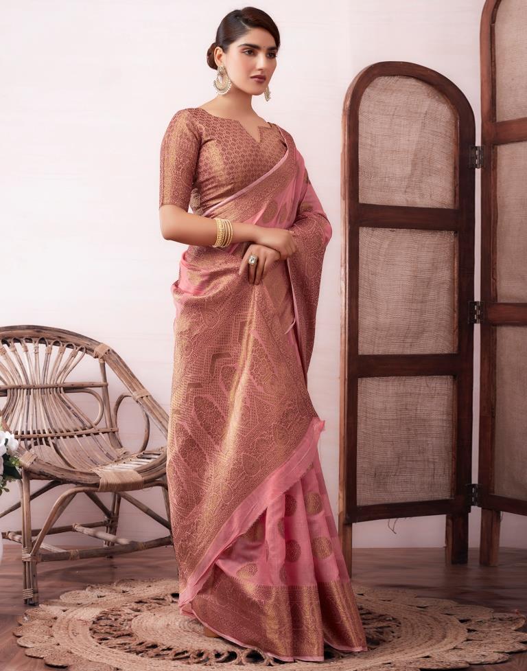 Dusty Pink Silk Plain Saree