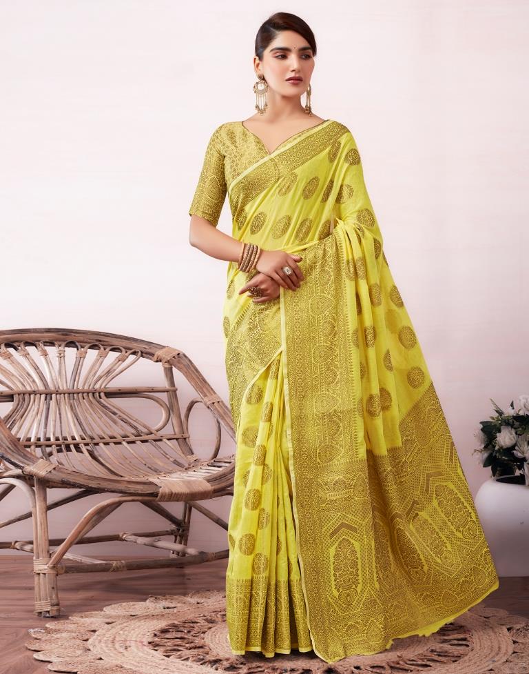 Yellow & Golden Silk Plain Saree