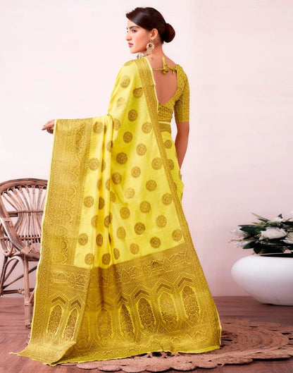 Yellow & Golden Silk Plain Saree