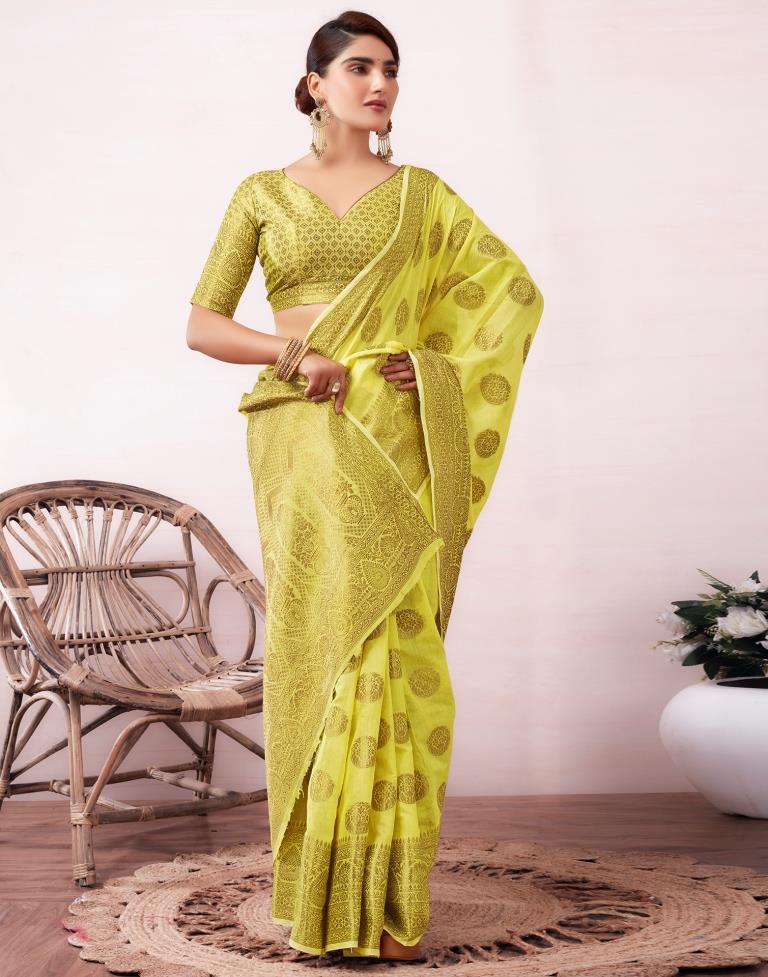 Yellow & Golden Silk Plain Saree