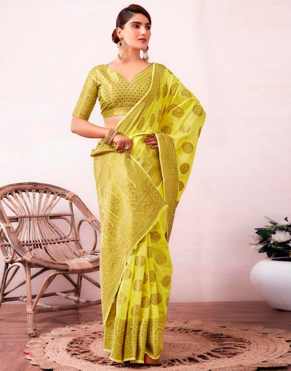 Yellow & Golden Silk Plain Saree