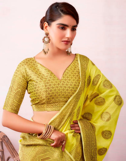 Yellow & Golden Silk Plain Saree