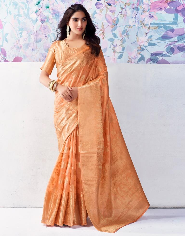 Light Orange Organza Woven Saree