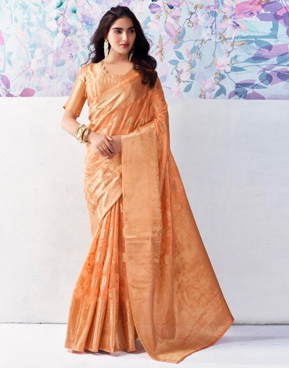 Light Orange Organza Woven Saree