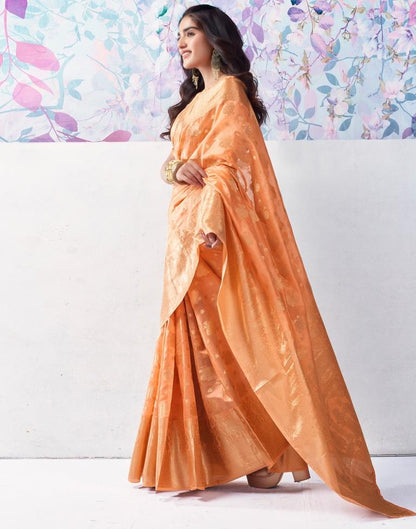 Light Orange Organza Woven Saree