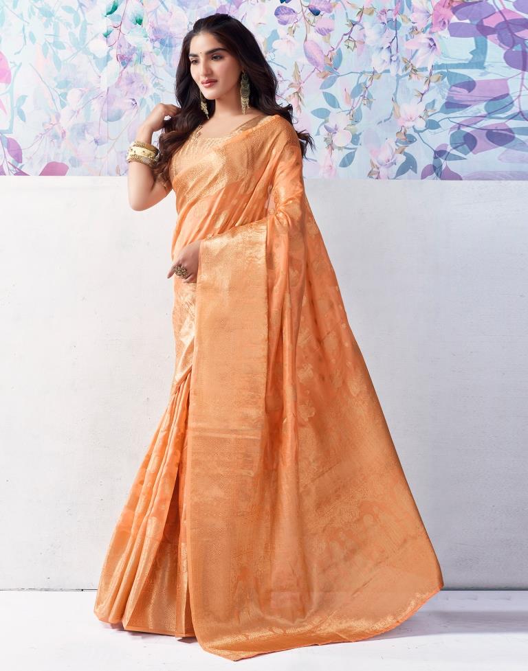 Light Orange Organza Woven Saree
