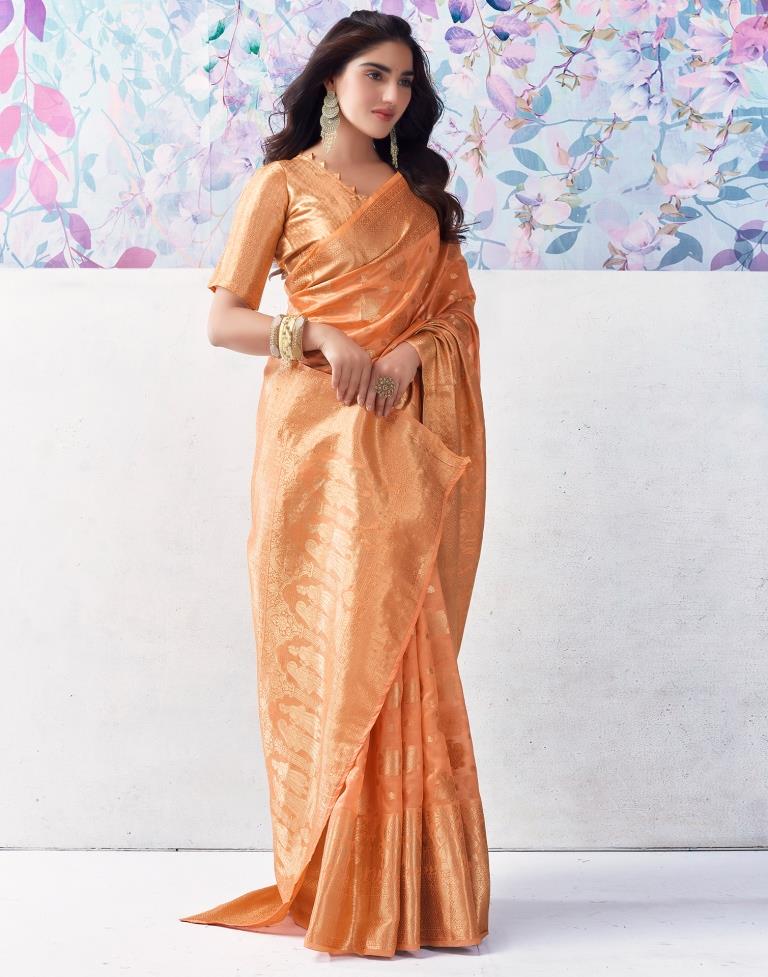 Light Orange Organza Woven Saree