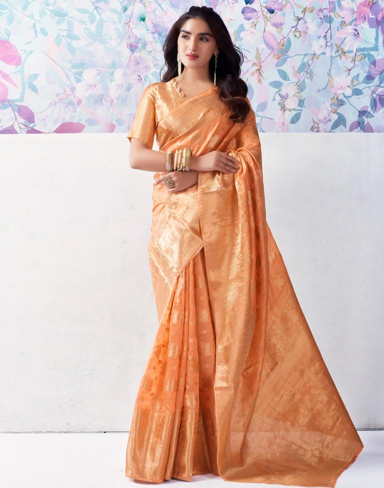 Light Orange Organza Woven Saree