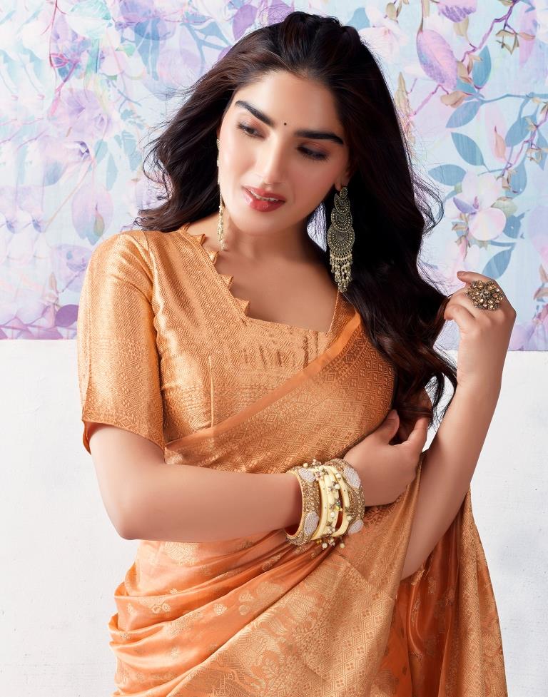 Light Orange Organza Woven Saree