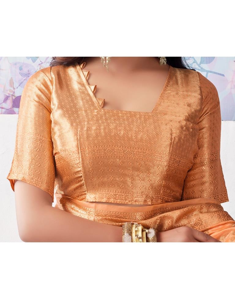Light Orange Organza Woven Saree