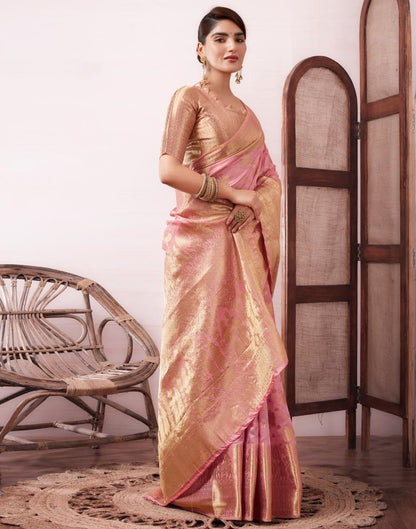 Pink Organza Woven Saree