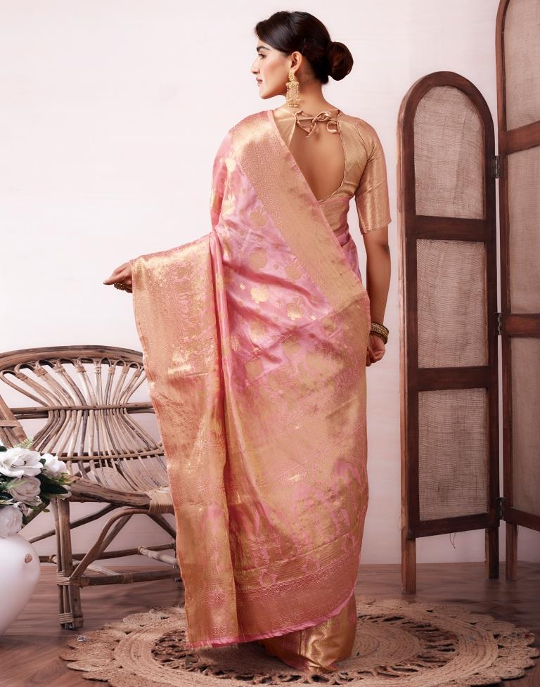 Pink Organza Woven Saree