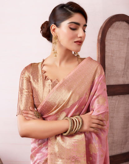 Pink Organza Woven Saree