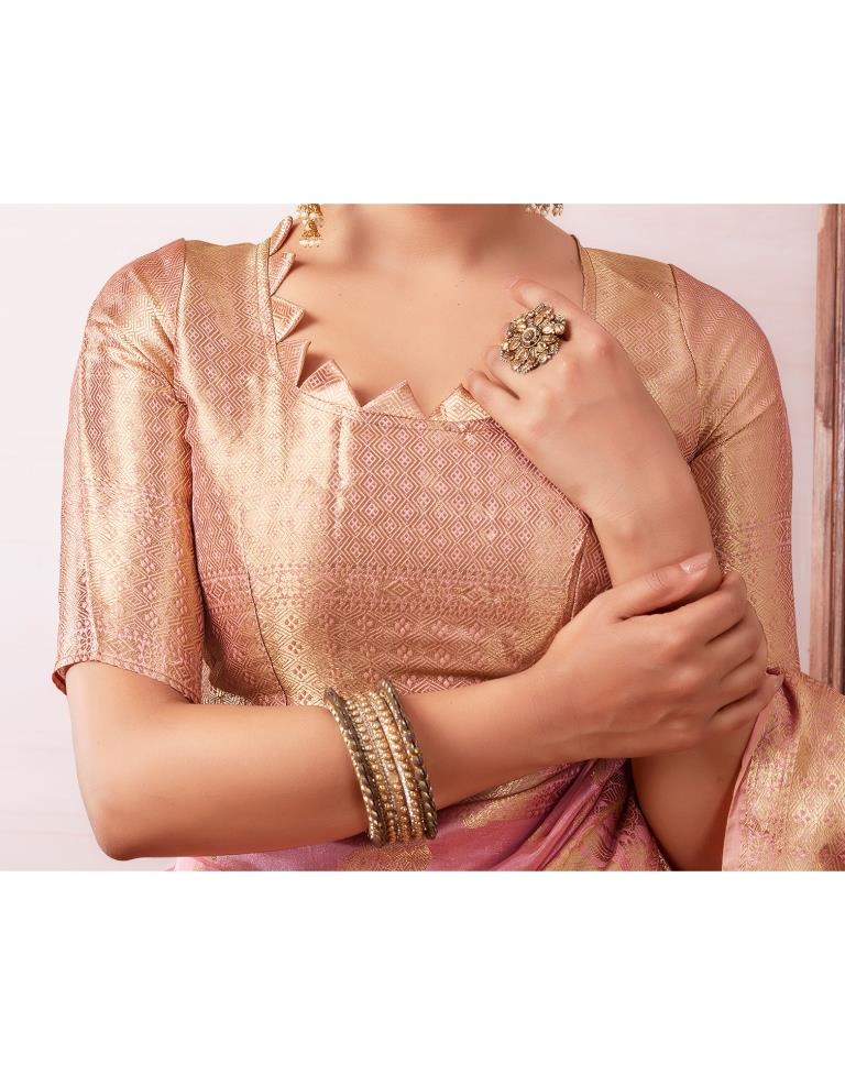 Pink Organza Woven Saree