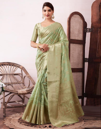 Pista Green Organza Woven Saree