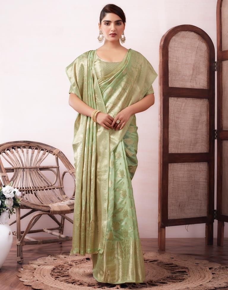 Pista Green Organza Woven Saree