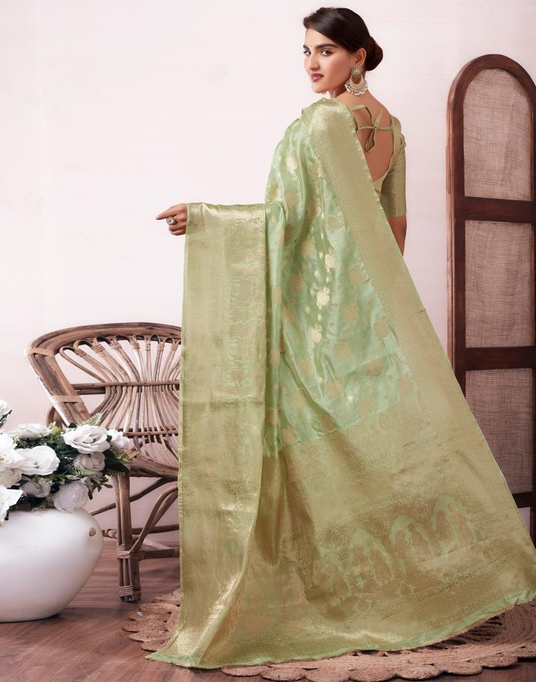 Pista Green Organza Woven Saree