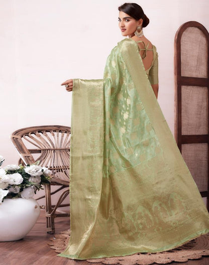 Pista Green Organza Woven Saree