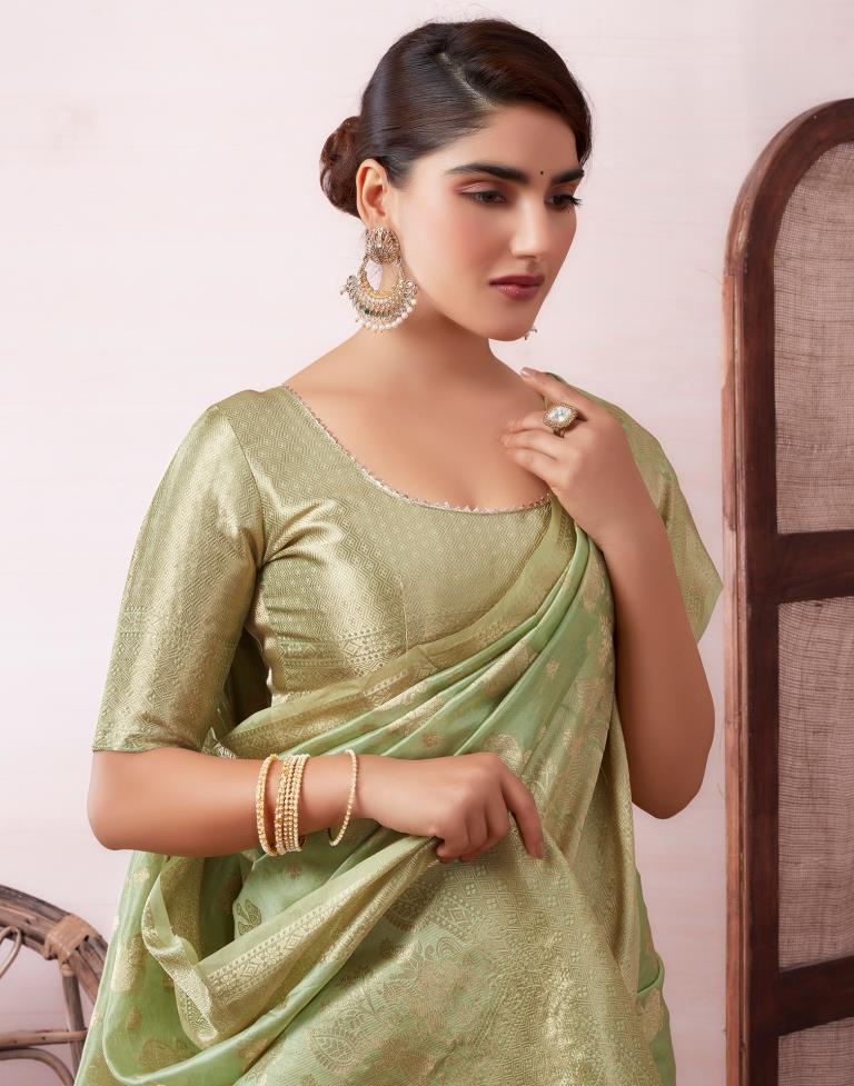 Pista Green Organza Woven Saree