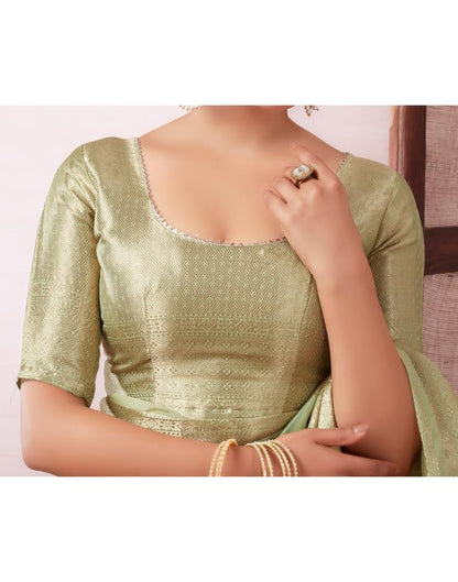 Pista Green Organza Woven Saree
