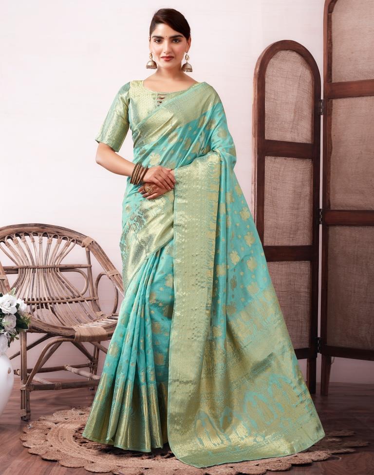 Light Blue Organza Woven Saree