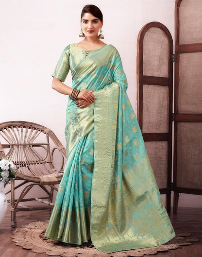 Light Blue Organza Woven Saree