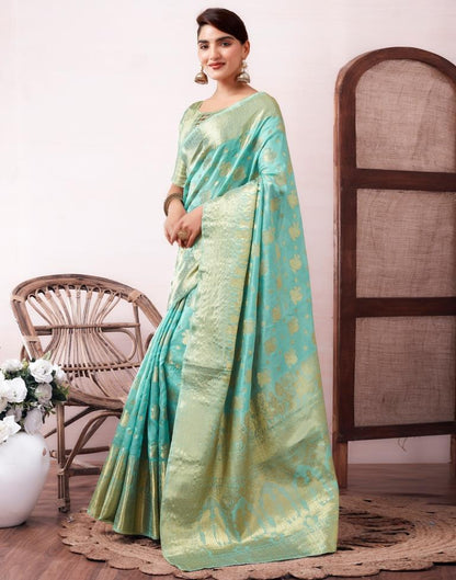Light Blue Organza Woven Saree