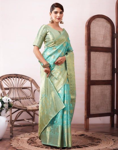 Light Blue Organza Woven Saree