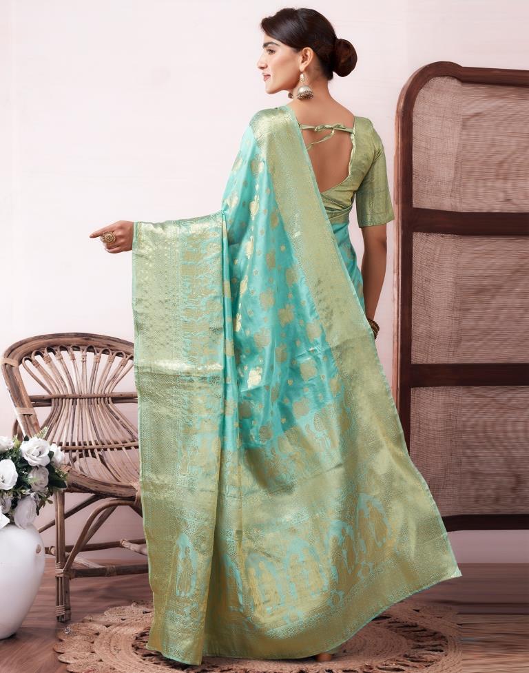 Light Blue Organza Woven Saree