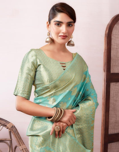 Light Blue Organza Woven Saree