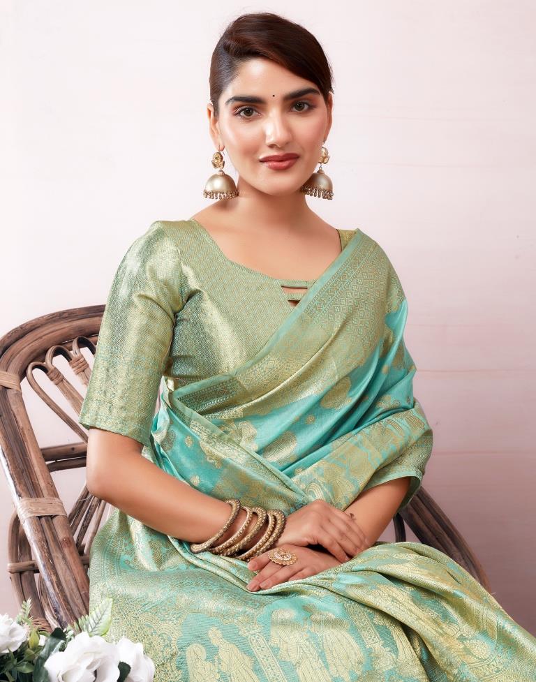 Light Blue Organza Woven Saree