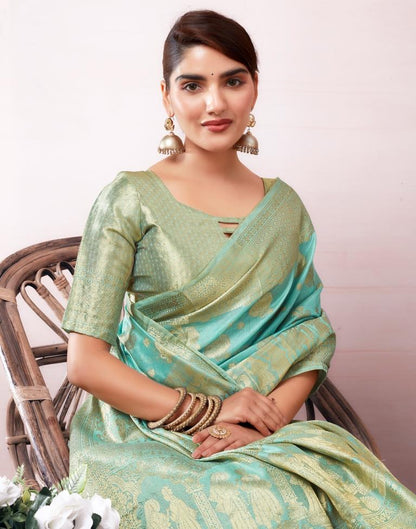 Light Blue Organza Woven Saree