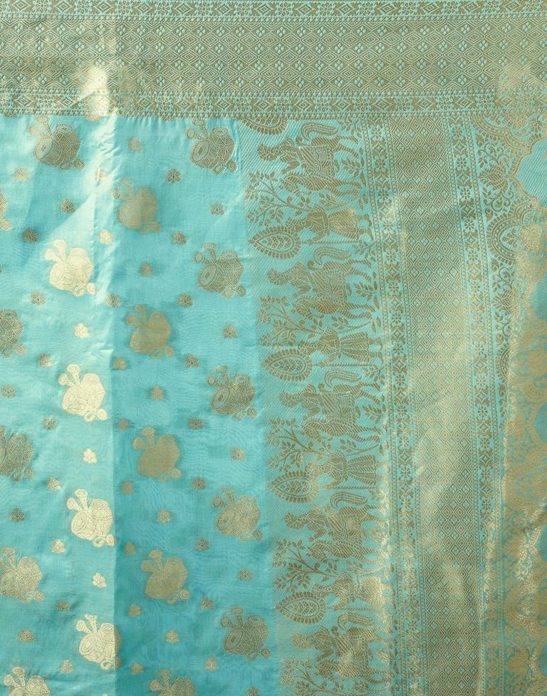 Light Blue Organza Woven Saree