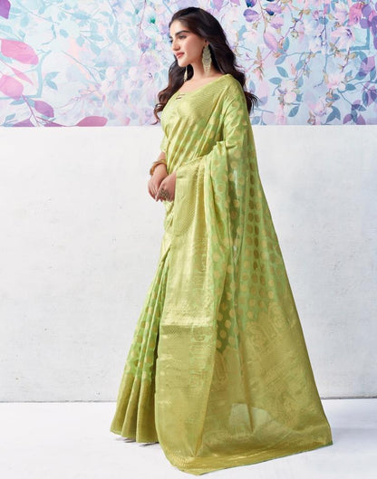 Pista Green Organza Woven Saree
