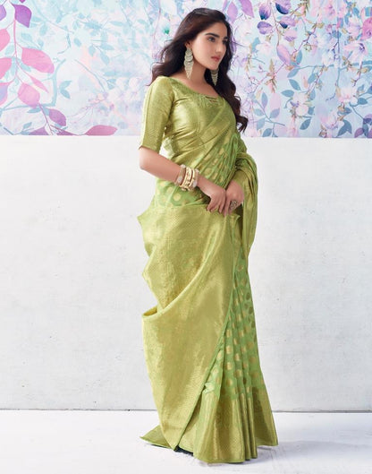 Pista Green Organza Woven Saree