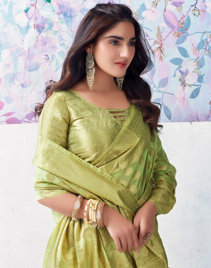 Pista Green Organza Woven Saree