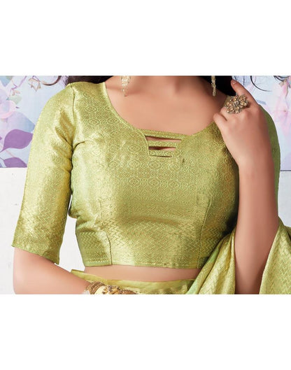 Pista Green Organza Woven Saree