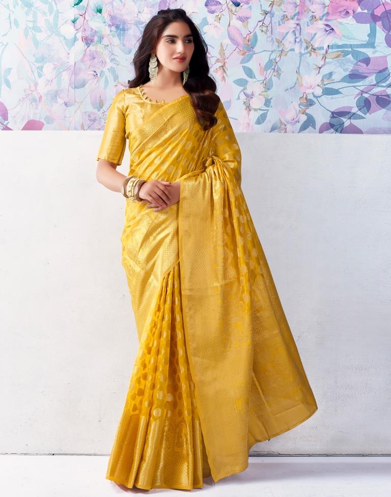 Yellow Organza Woven Saree