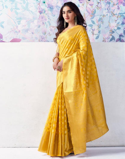 Yellow Organza Woven Saree