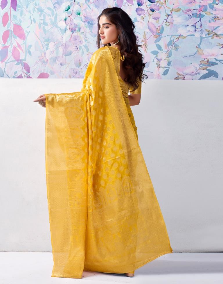 Yellow Organza Woven Saree