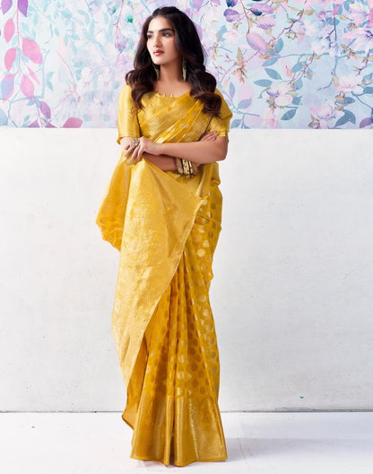 Yellow Organza Woven Saree