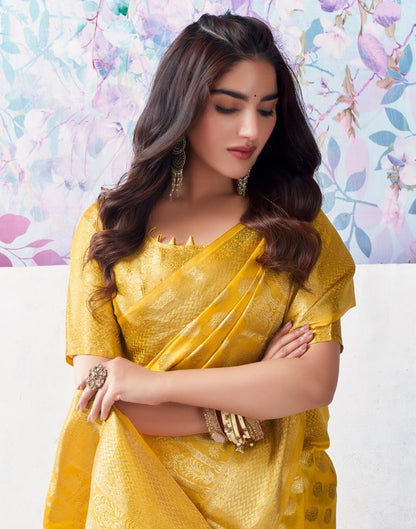 Yellow Organza Woven Saree