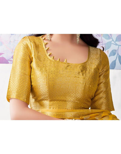 Yellow Organza Woven Saree